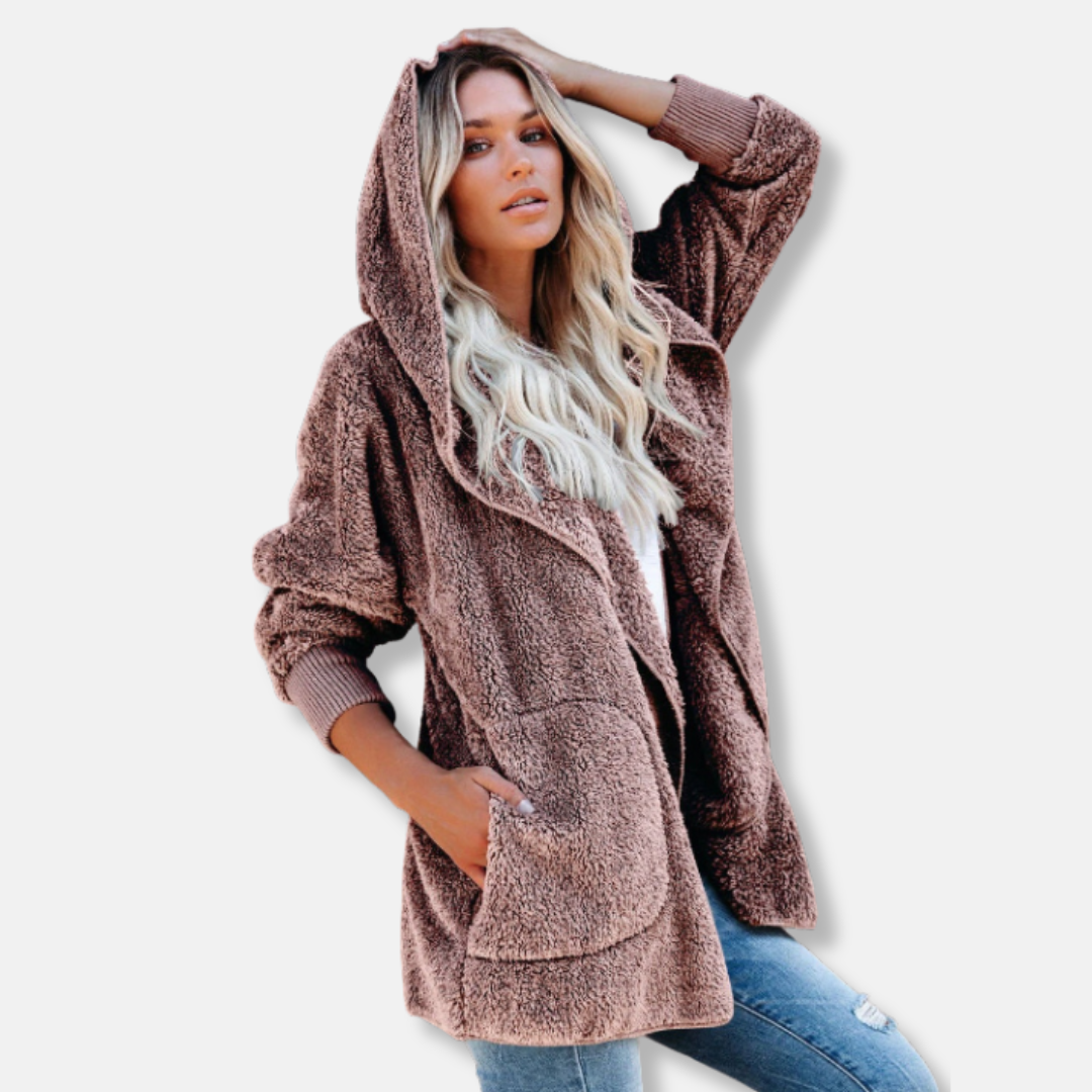 Cardigan Femme À Capuche En Sherpa Polaire Oversize Ouvert Avec Poches Nordisk-Flair