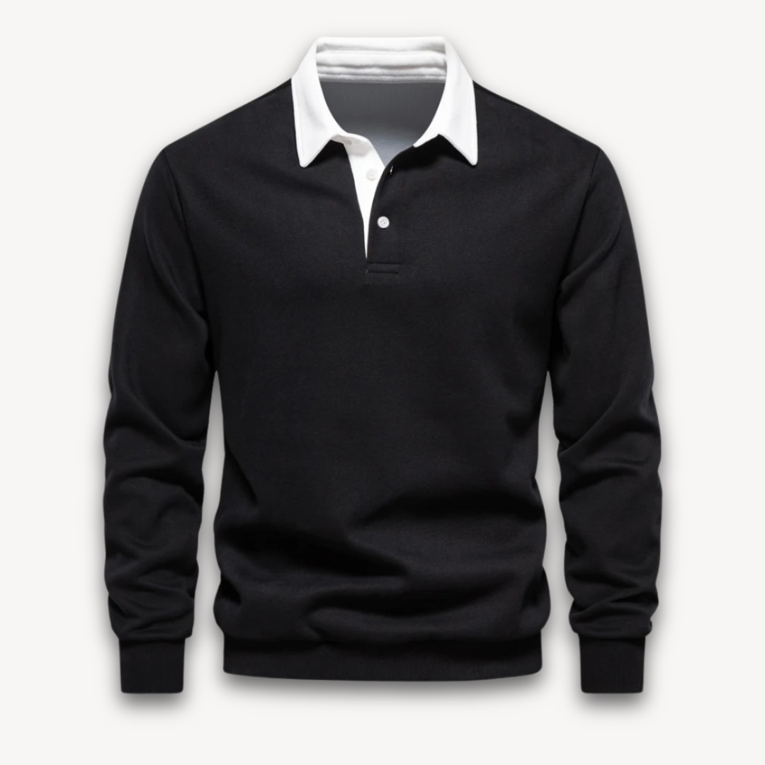 Amawinc Pull Polo Homme Manche Longue Maille Douce En Fibre Naturelle Marine Coupe Regular