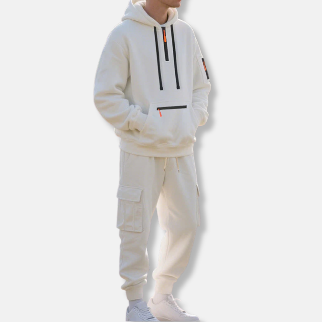 Ensemble Survêtement Homme Coupe Décontractée Sweat À Capuche Demi Zip Et Pantalon Cargo À Taille Cordon Idéal Quotidien
