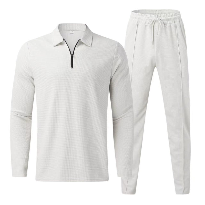 Ensemble Deux Pièces Lugano 1995 Haut Zip Manches Longues Et Pantalon À Cordon Respirant Léger Texture Gaufre