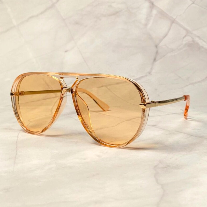 Lunettes De Soleil Aviateur Années 70 Deadstock Avec Lentilles Dégradées Et Monture Acétate Sculpté Et Bras Métal Doré