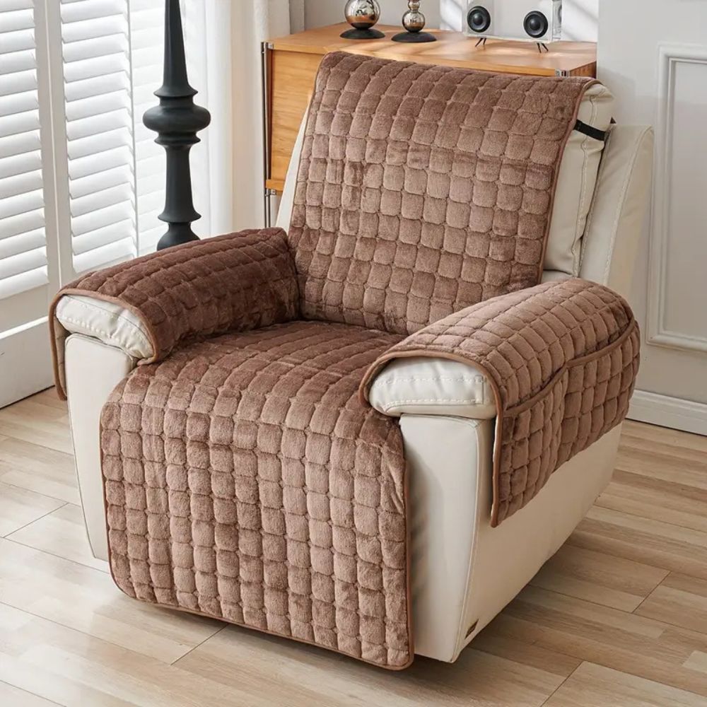 Housse Pour Fauteuil Inclinable Avec Texture Grille Pelucheuse Et Protège Bras Antidérapants