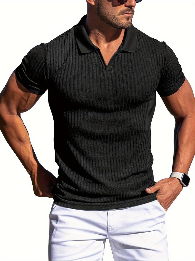 Polo Maille Côtelée pour Homme Slim Fit Manche Courte Décontracté Chic en Coton Confortable