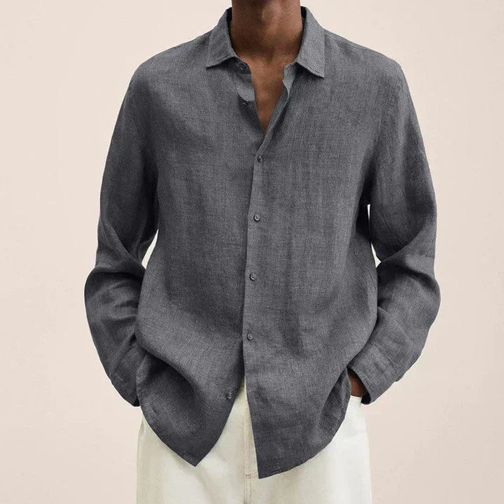 Chemise Homme Lin Léger Coupe Classique Manche Longue Bouton Respirante Été Style Décontracté