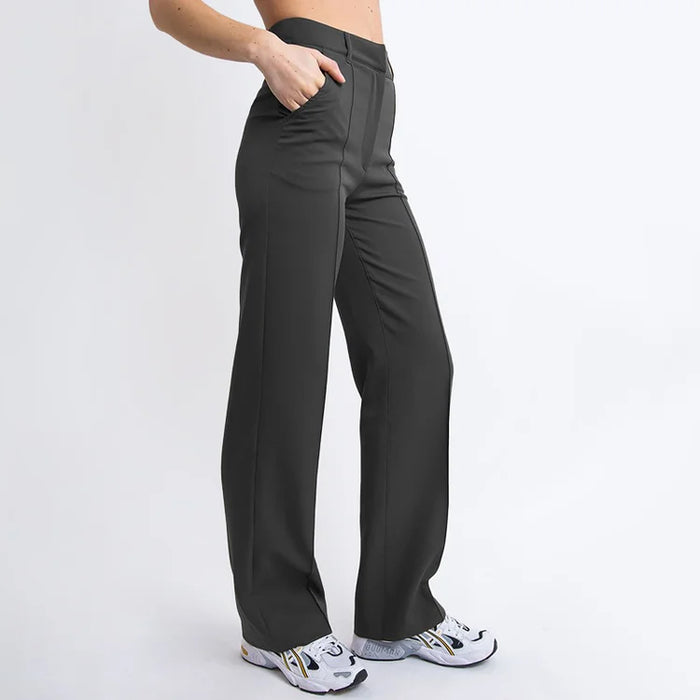 Pantalon Tailleur Femme Taille Haute à Jambes Évasées Avec Poches Élégant pour Bureau et Fête