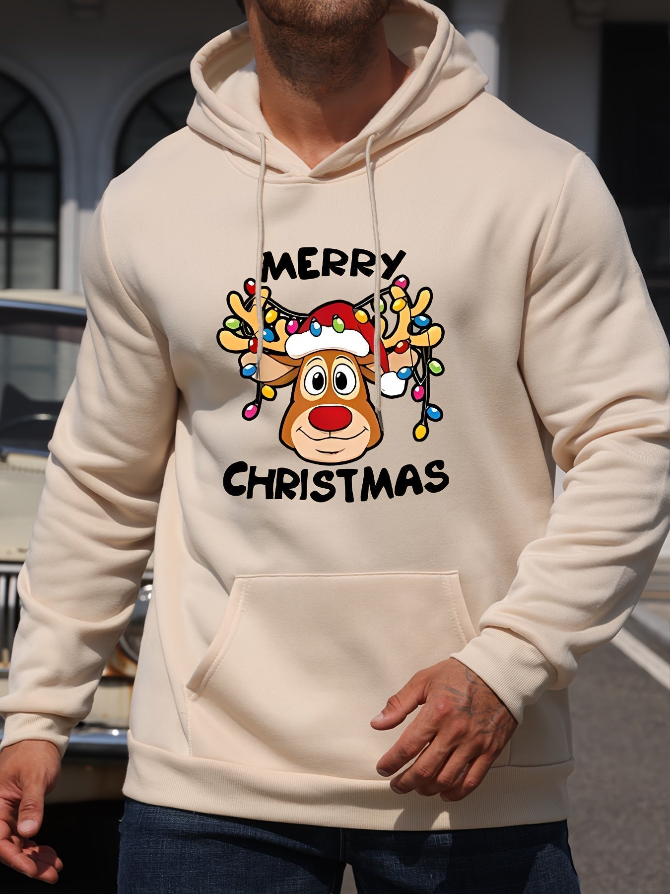 Amawinc | Weihnachtskapuzenpullover mit Rentierdruck Polyester Frohe Weihnachten Design