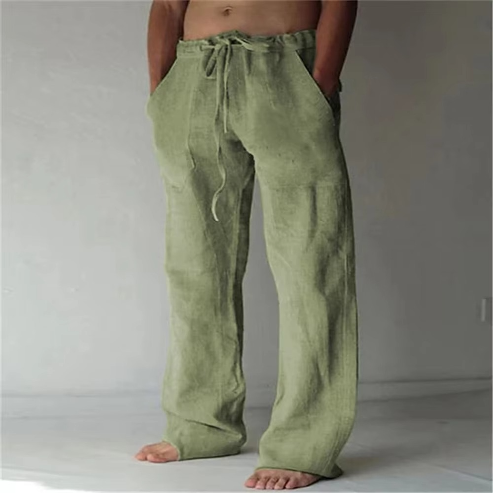Pantalon Homme Été Décontracté À Cordon De Serrage Couleur Unie Léger Et Respirant Coupe Droite