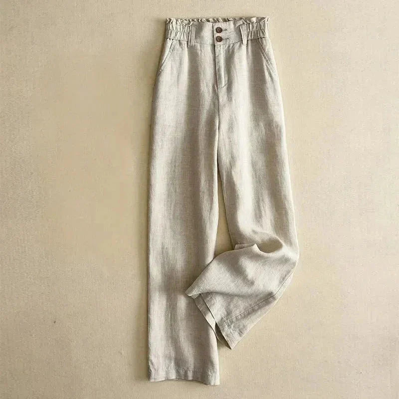 Pantalon Lin Paperbag À Taille Haute Anna Amawinc Coupe Droite Confortable Pour Tous Les Jours