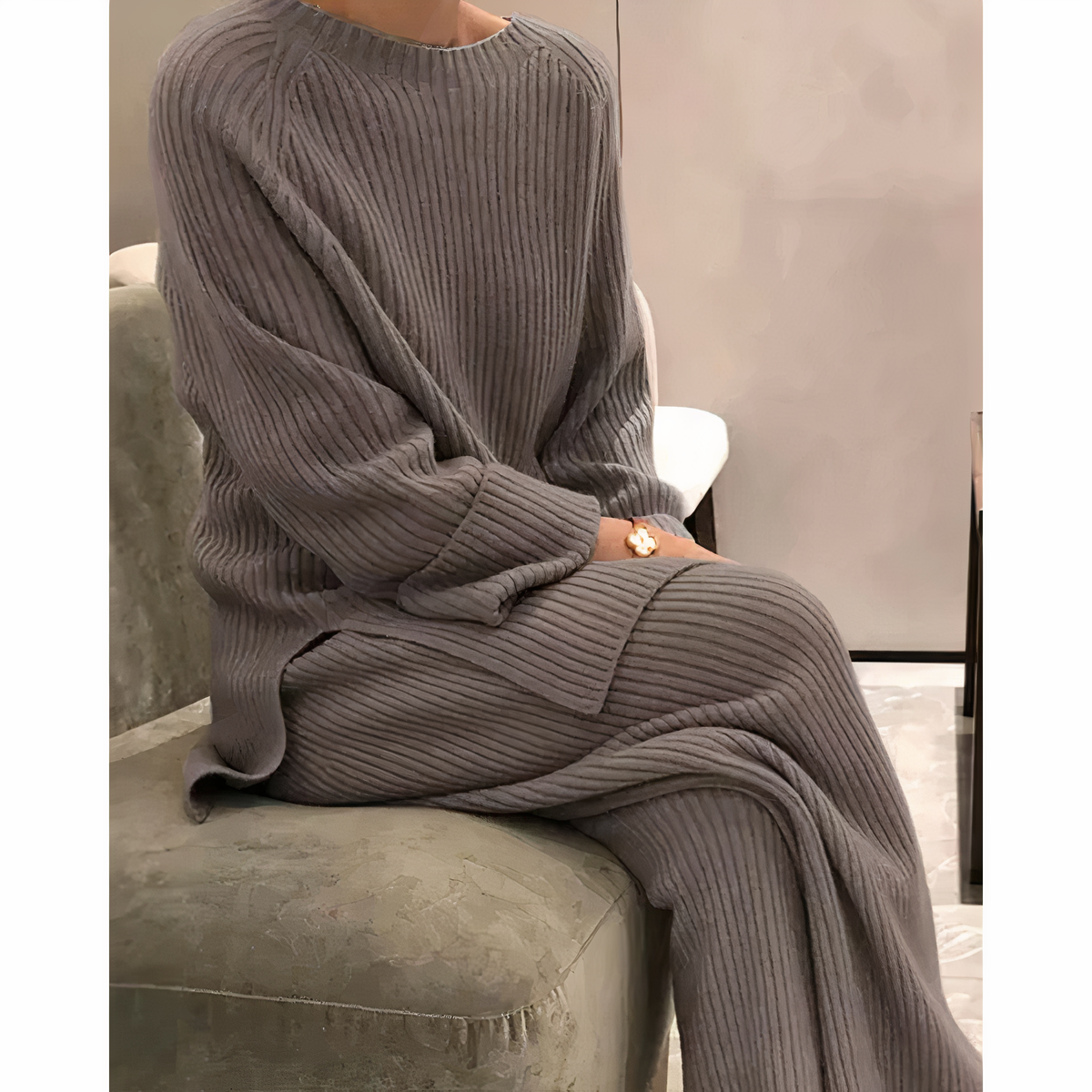 Ensemble Tricot Femme Doux Avec Maille Côtelée Coupe Décontractée Pull Et Pantalon Large Nordic Flair