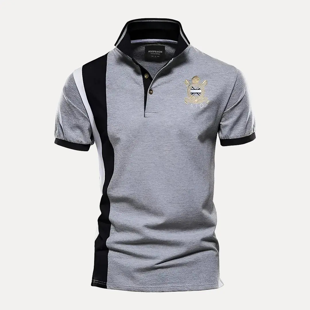 Polo Homme Premium Royal Aaron Avec Blason Brodé Bleu Marine Or Design À Blocs De Couleurs