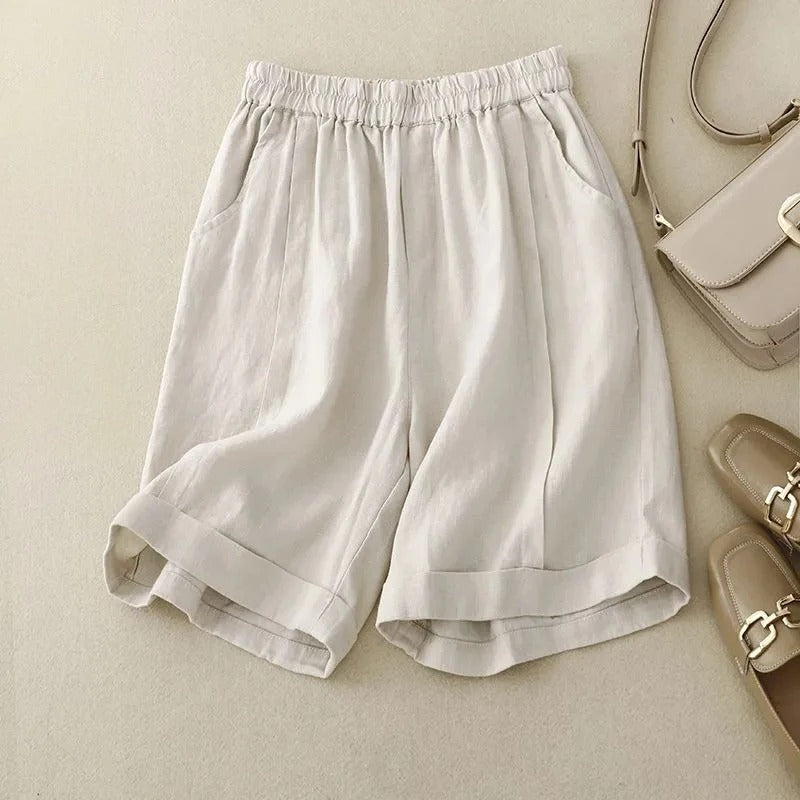 Shorts En Lin Adele Léger Avec Taille Élastique Et Ourlet Roulé Poches Latérales Pour Un Style Décontracté