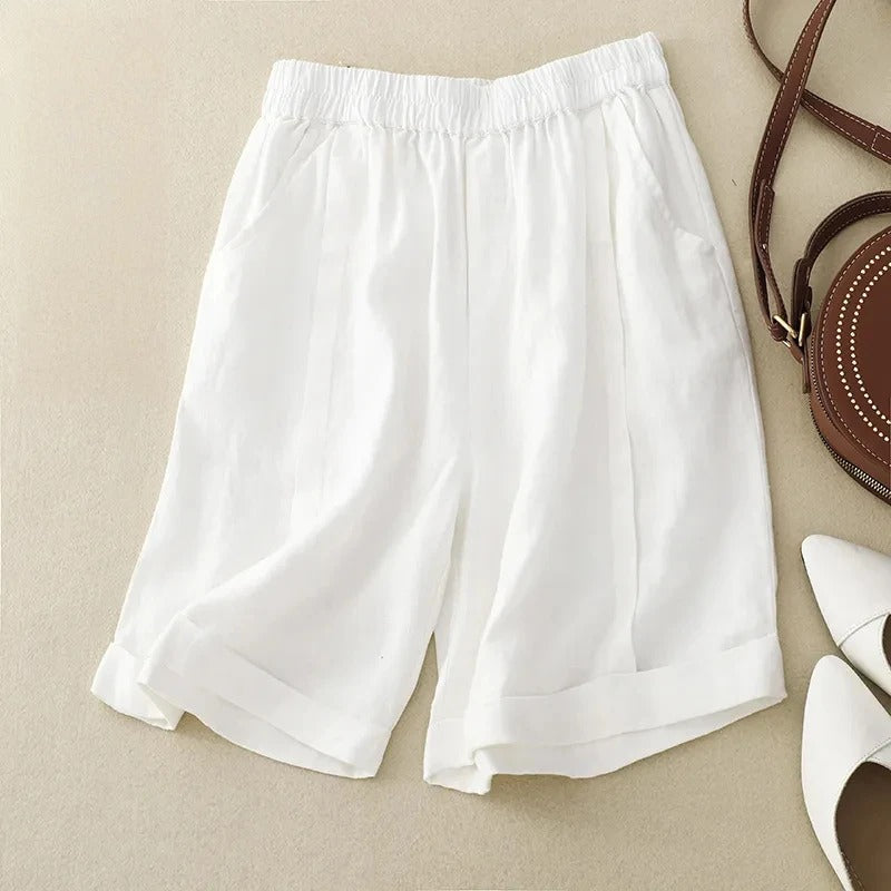 Shorts En Lin Adele Léger Avec Taille Élastique Et Ourlet Roulé Poches Latérales Pour Un Style Décontracté