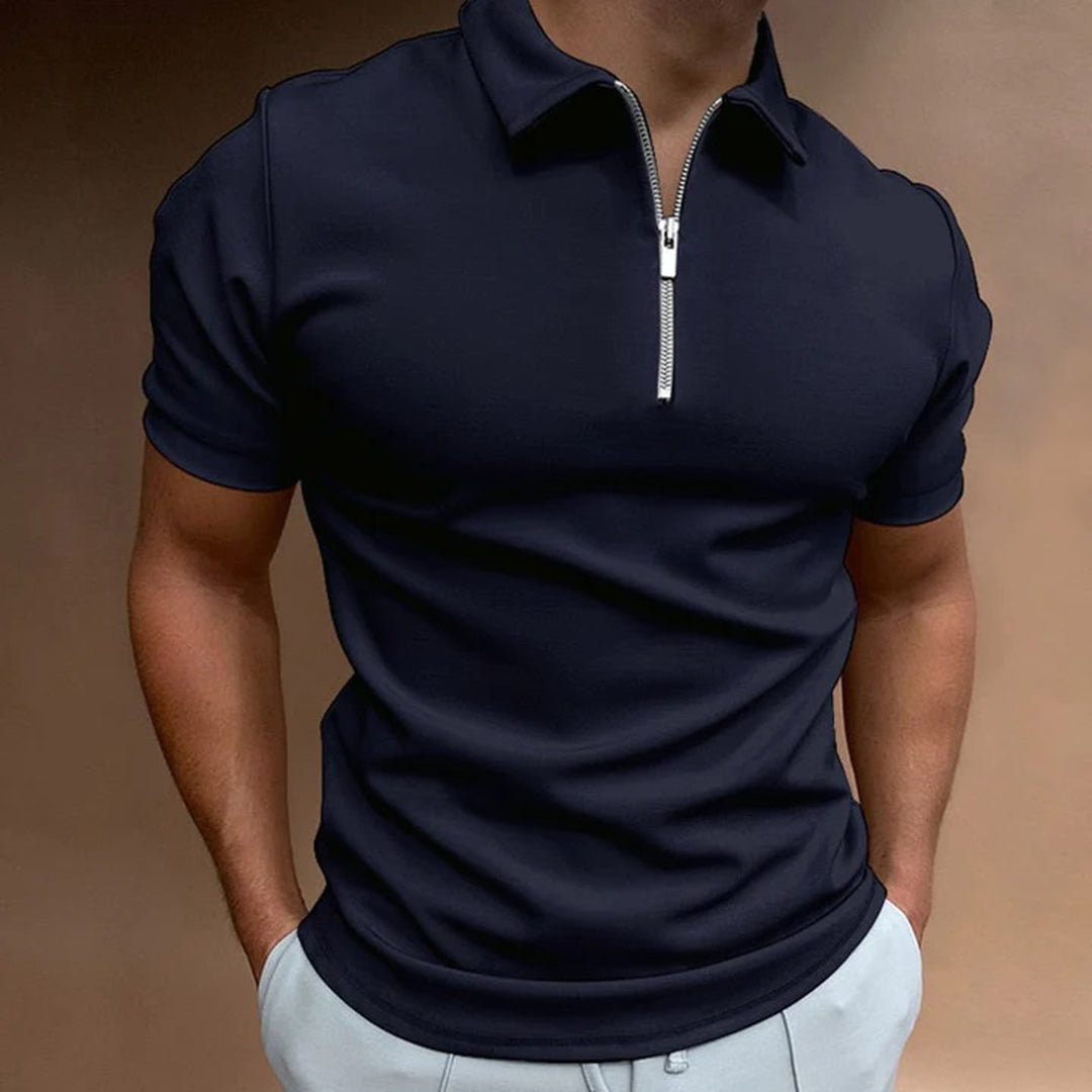 Amawinc Polo Homme Slim Fit Avec Col Zip Manches Courtes Pour Style Moderne Décontracté Et Bureau