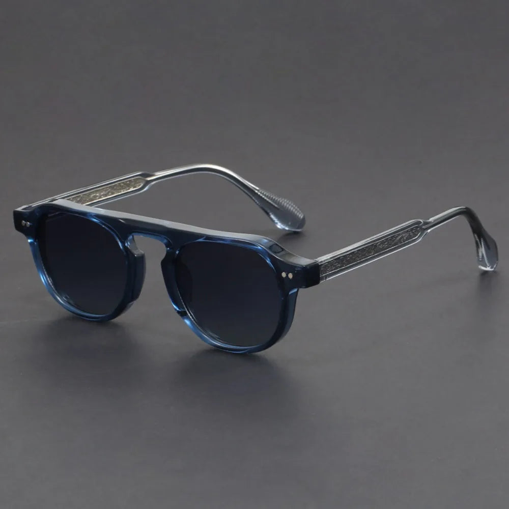 Lunettes Vintari Classic Panto Style Retro Acétate Avec Verres Sombres UV Et Bras Gravés