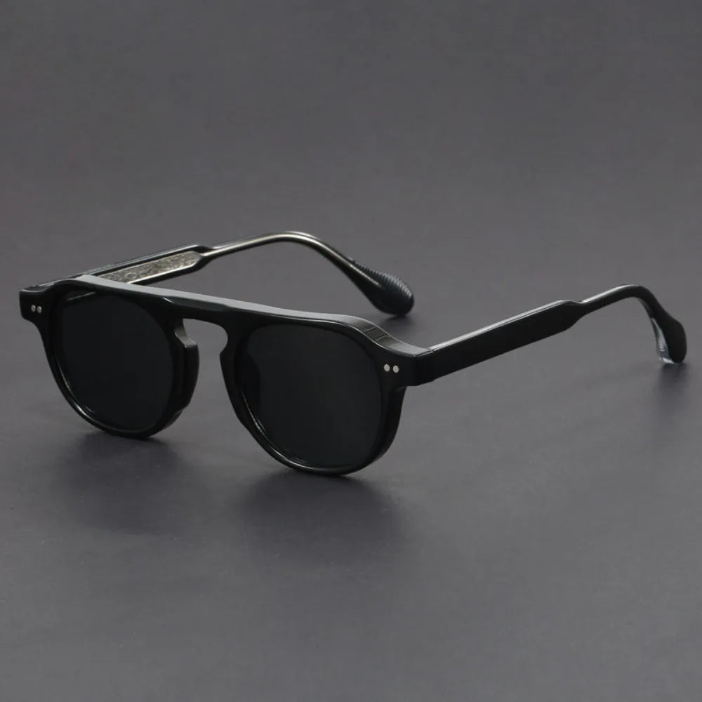 Lunettes Vintari Classic Panto Style Retro Acétate Avec Verres Sombres UV Et Bras Gravés