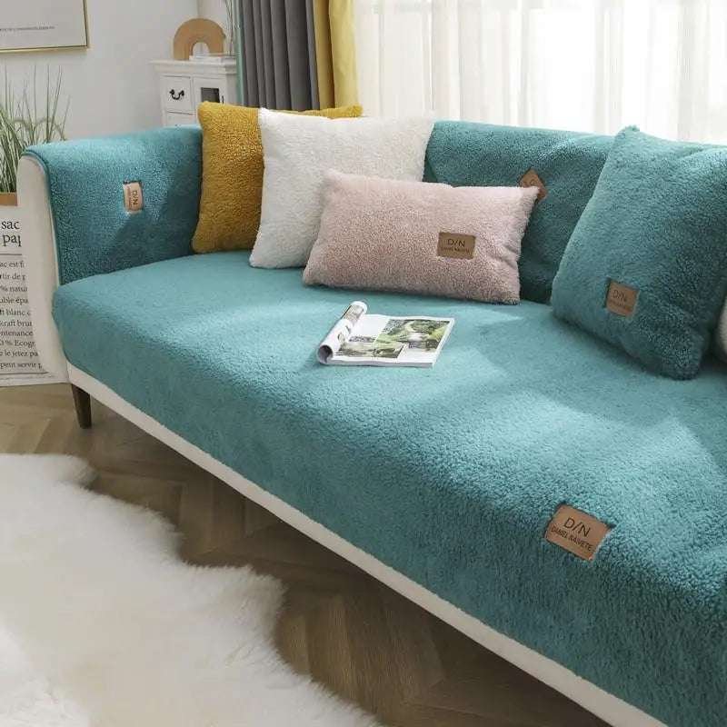Housse De Canapé En Polaire Sherpa Avec Fond Antidérapant Pour Canapé Confortable Et Luxueux