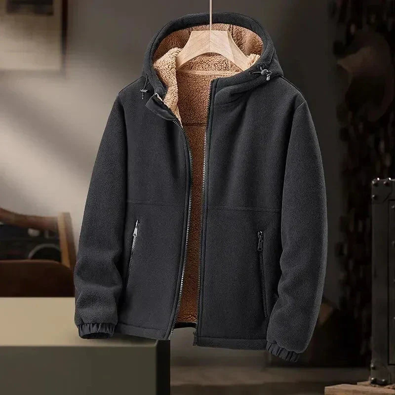 Veste à Capuche en Cachemire avec Polaire Épais Doux Confort Minimaliste avec Poches Zippées Fonctionnelles