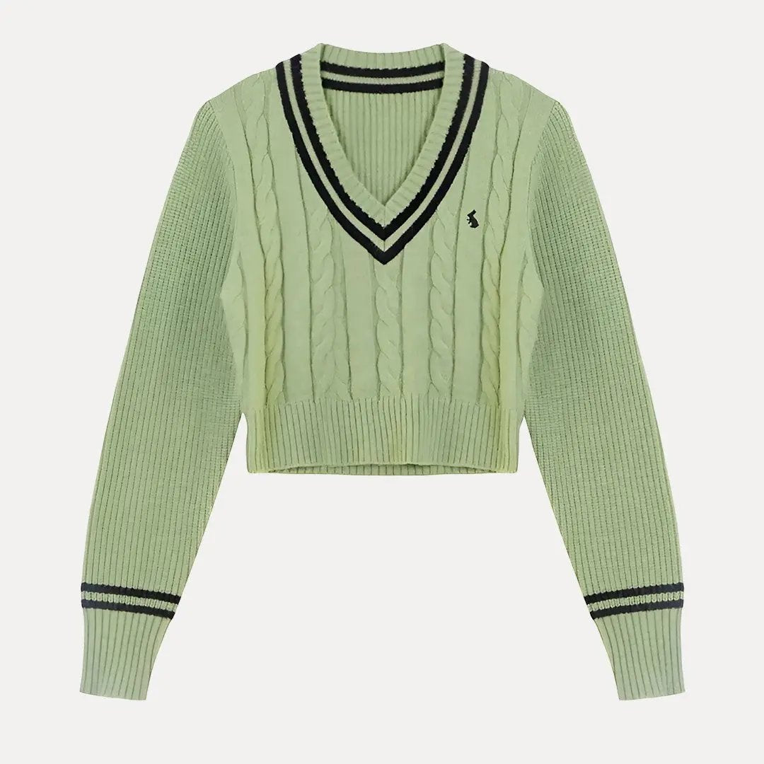 Pull Tricot Alessandra À Rayures Avec Bordure Rayée Col V Coupe Courte Moderne Chic