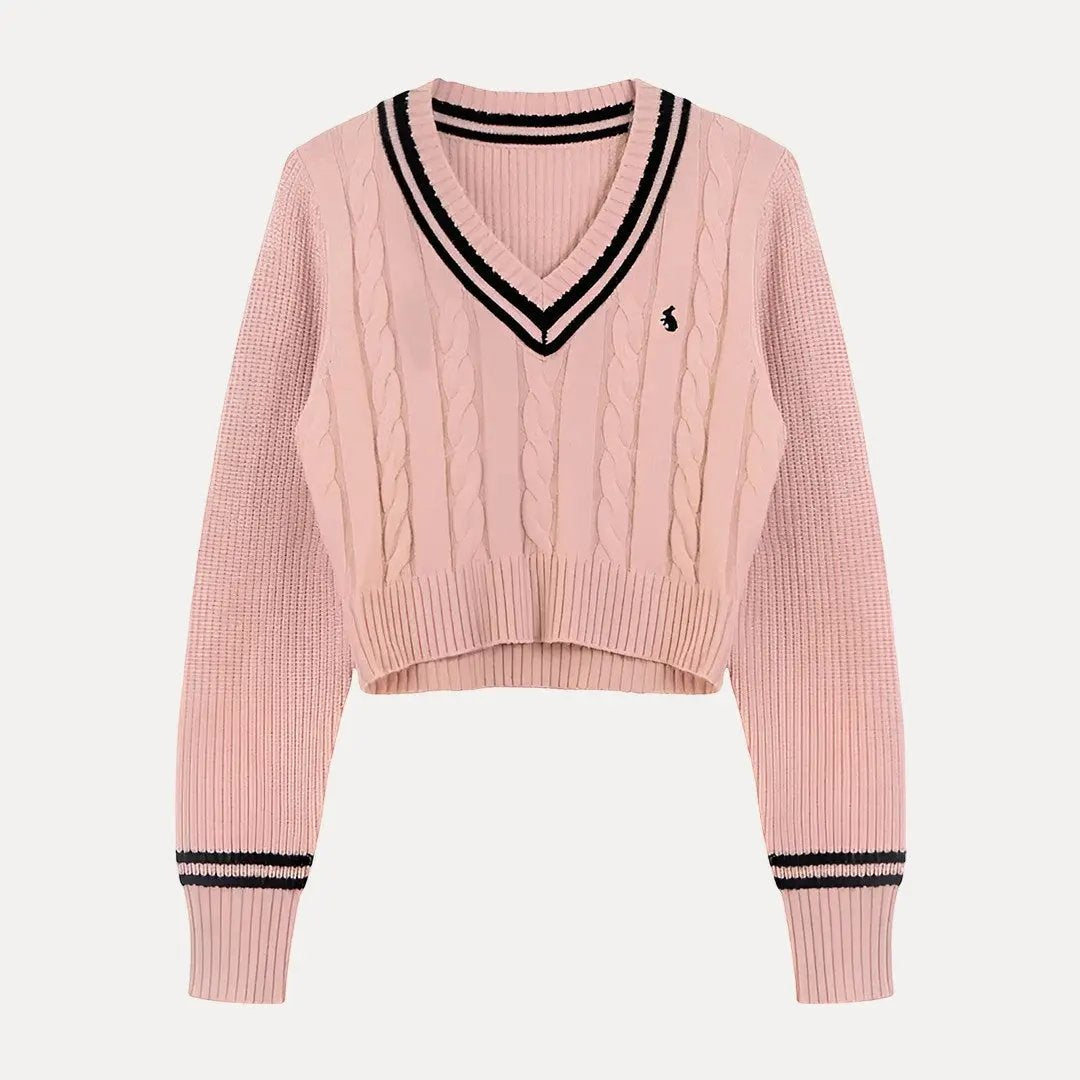 Pull Tricot Alessandra À Rayures Avec Bordure Rayée Col V Coupe Courte Moderne Chic