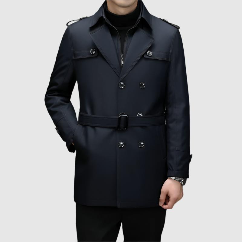 Alessandro Veneti Veste Coupe Vent Double Boutonnage Épaulettes Militaires Col Haut