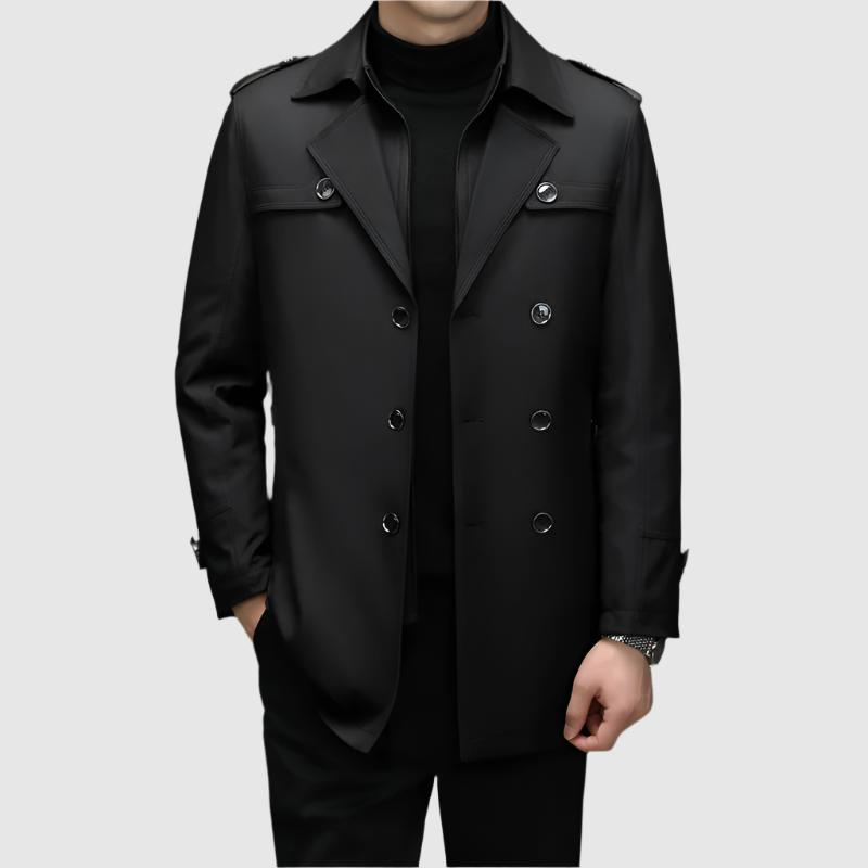 Alessandro Veneti Veste Coupe Vent Double Boutonnage Épaulettes Militaires Col Haut
