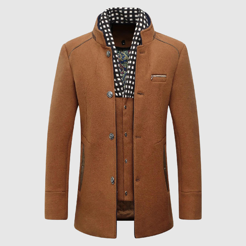Manteau En Laine Gentiluomo Alessandro Veneti Avec Doublure À Carreaux Et Détaillage Intérieur Raffiné