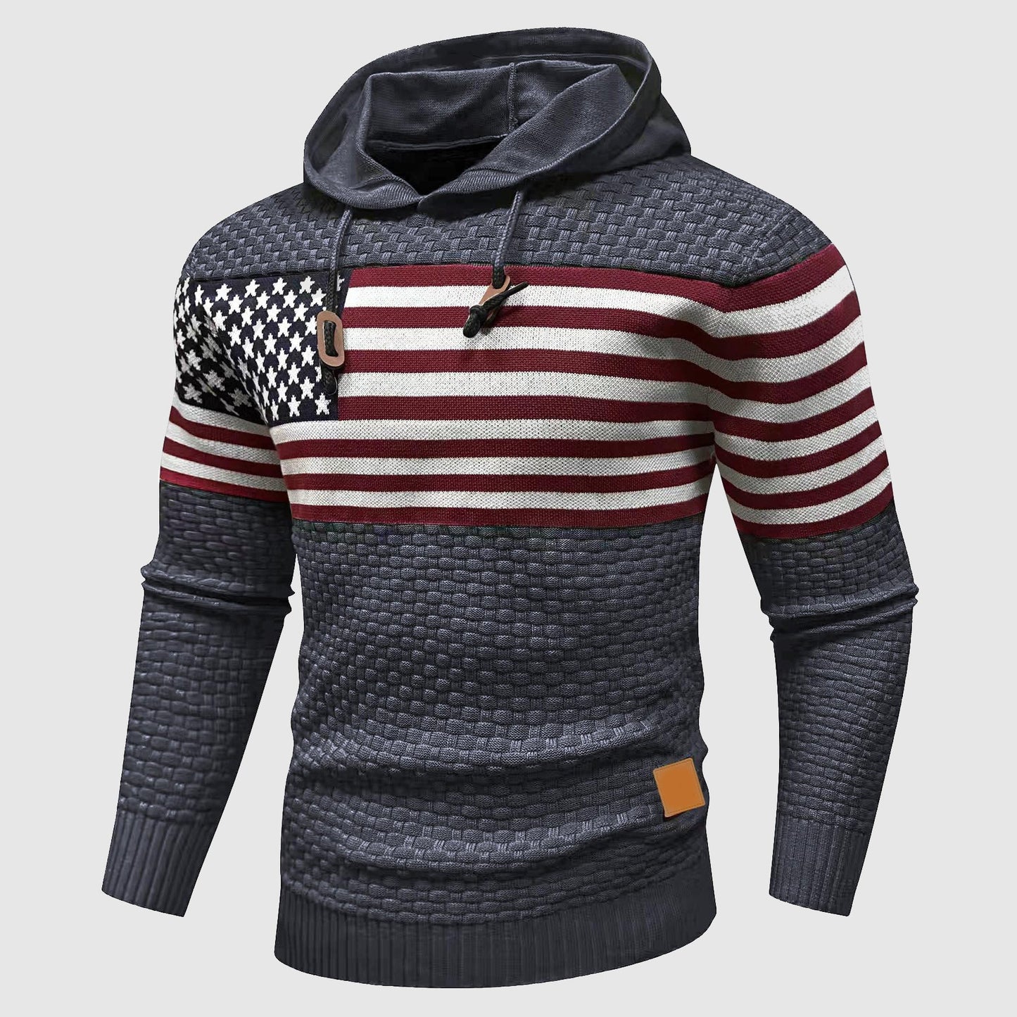 Hoodie Homme Drapeau Américain Étoiles et Rayures Tricot Gaufre Alessandro Veneti Amawinc