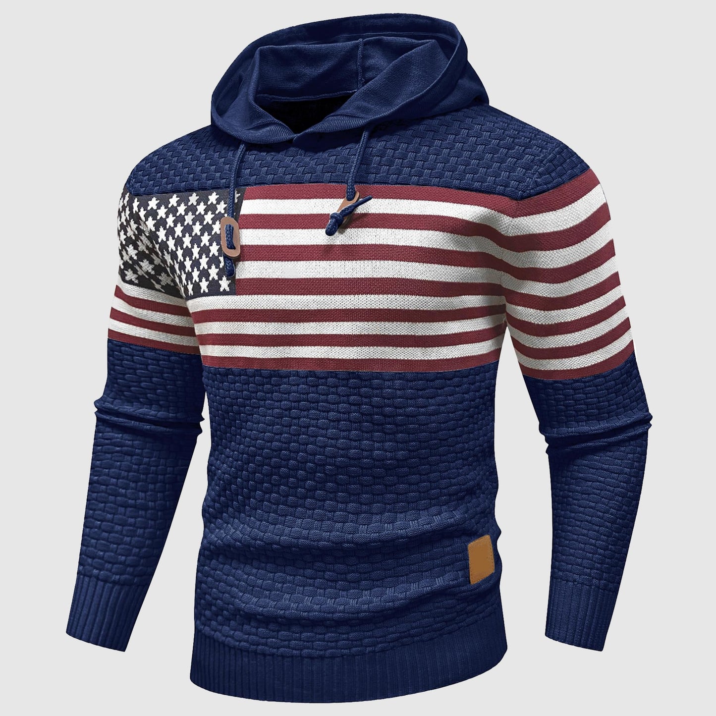 Hoodie Homme Drapeau Américain Étoiles et Rayures Tricot Gaufre Alessandro Veneti Amawinc