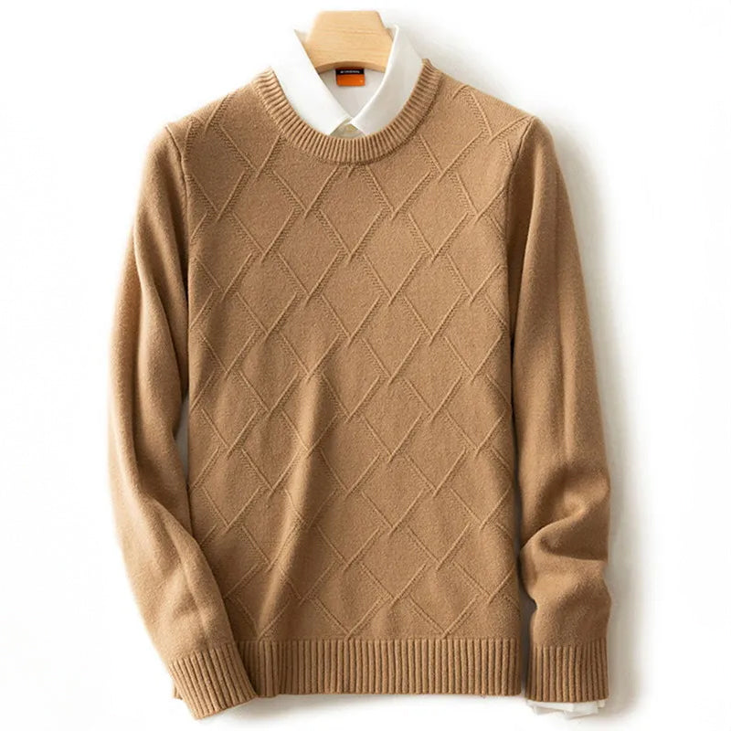Alessandro Veneti Lucca Pull Tricot Col Rond Motif Diamant Mélange De Laine Haut De Gamme Polyvalent