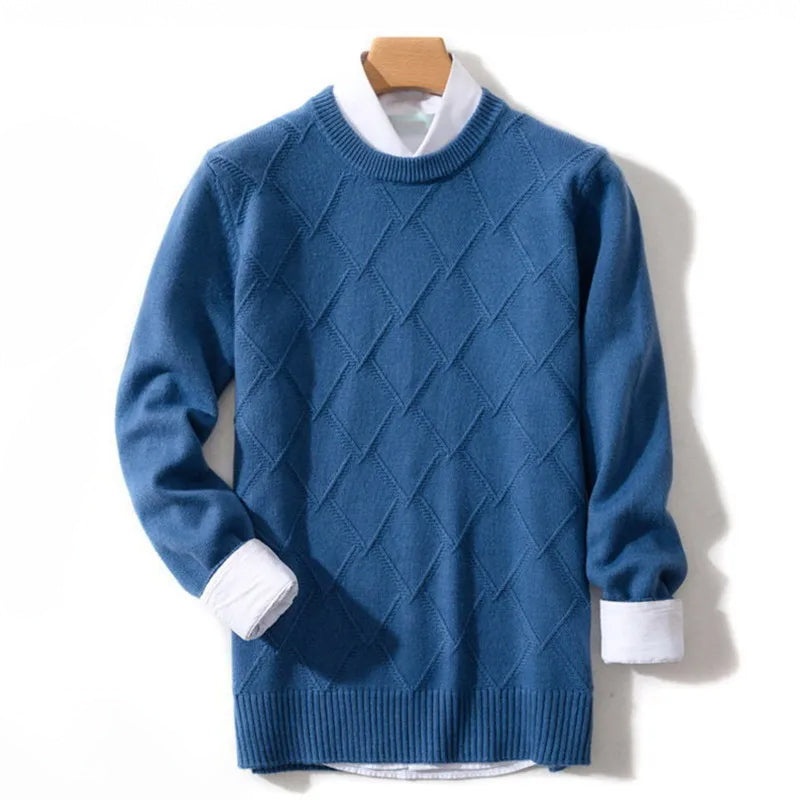Alessandro Veneti Lucca Pull Tricot Col Rond Motif Diamant Mélange De Laine Haut De Gamme Polyvalent