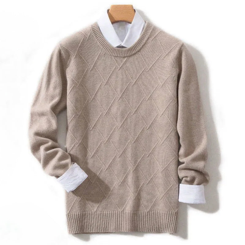 Alessandro Veneti Lucca Pull Tricot Col Rond Motif Diamant Mélange De Laine Haut De Gamme Polyvalent