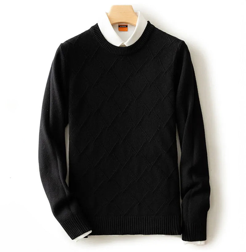 Alessandro Veneti Lucca Pull Tricot Col Rond Motif Diamant Mélange De Laine Haut De Gamme Polyvalent