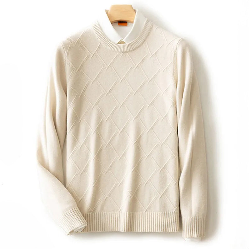 Alessandro Veneti Lucca Pull Tricot Col Rond Motif Diamant Mélange De Laine Haut De Gamme Polyvalent
