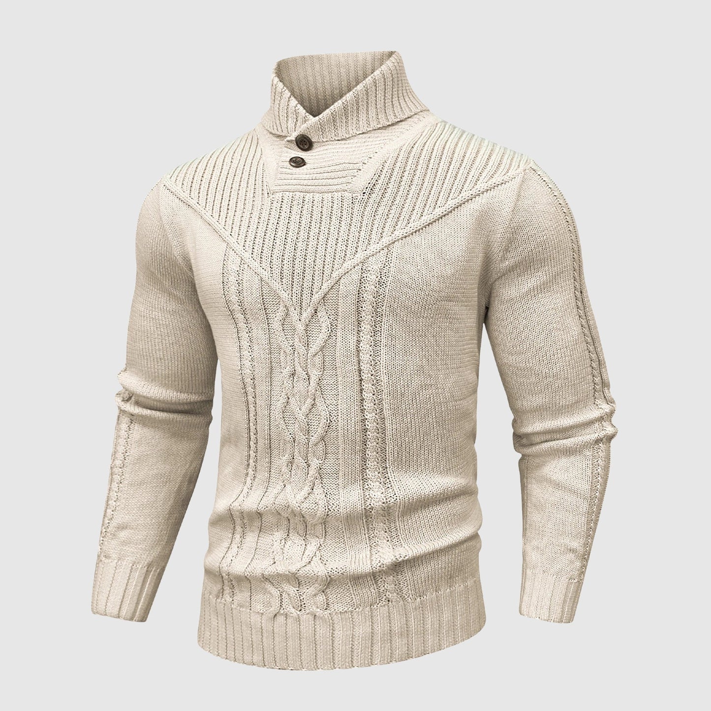 Alessandro Veneti Pull Col Montant Sur Mesure En Maille Chaude Avec Texture Cable Et Détails Taillés