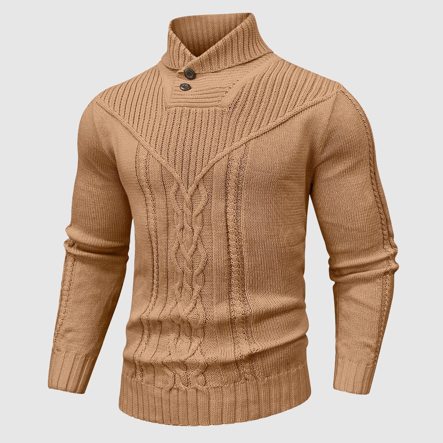 Alessandro Veneti Pull Col Montant Sur Mesure En Maille Chaude Avec Texture Cable Et Détails Taillés