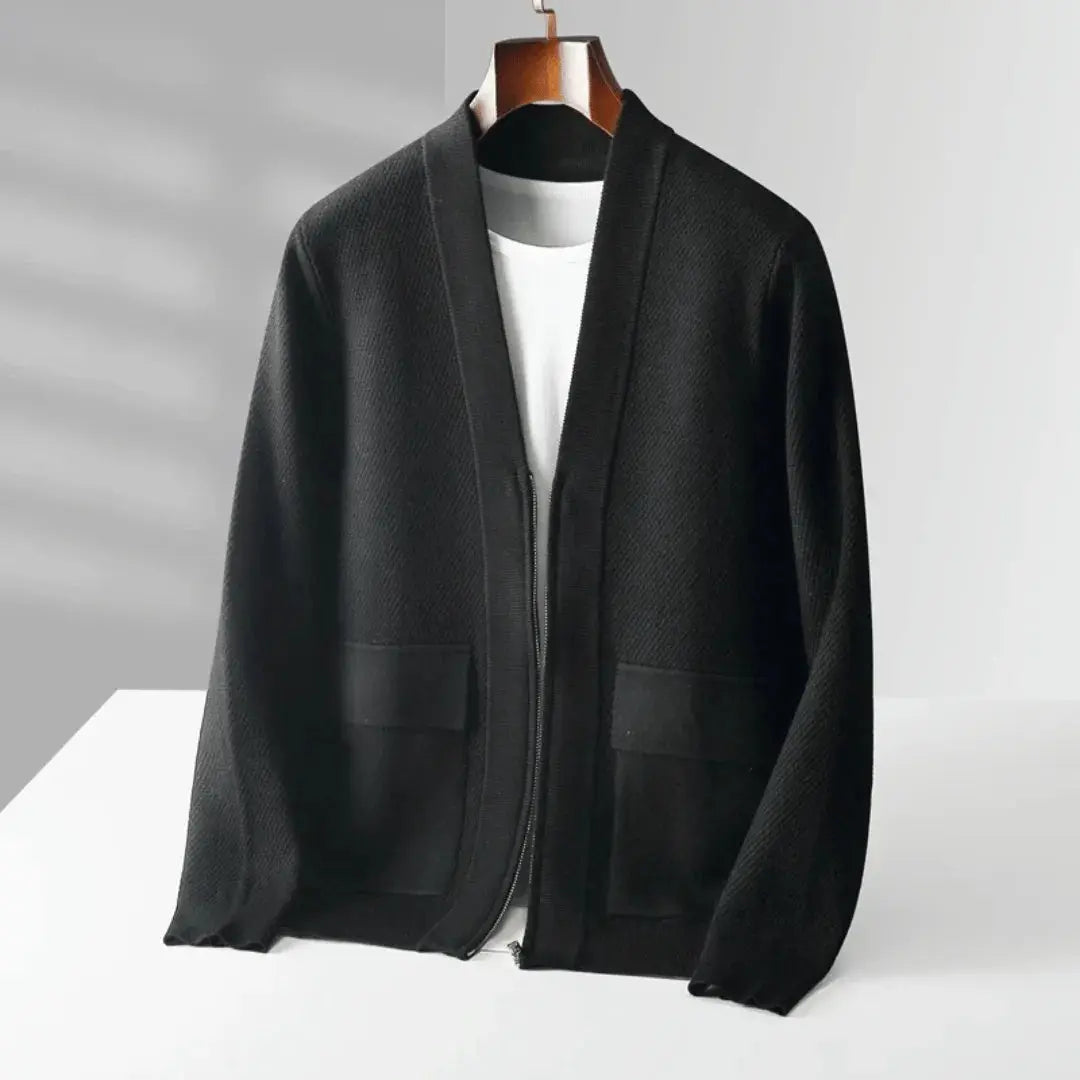 Cardigan en Laine Vierge Alessandro Zip Court Confort Moderne Élégance Luxueux Haut De Gamme
