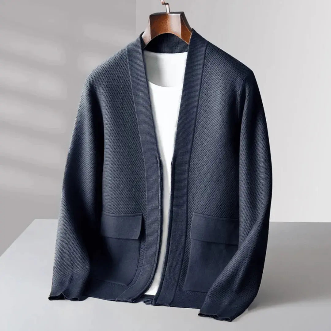 Cardigan en Laine Vierge Alessandro Zip Court Confort Moderne Élégance Luxueux Haut De Gamme
