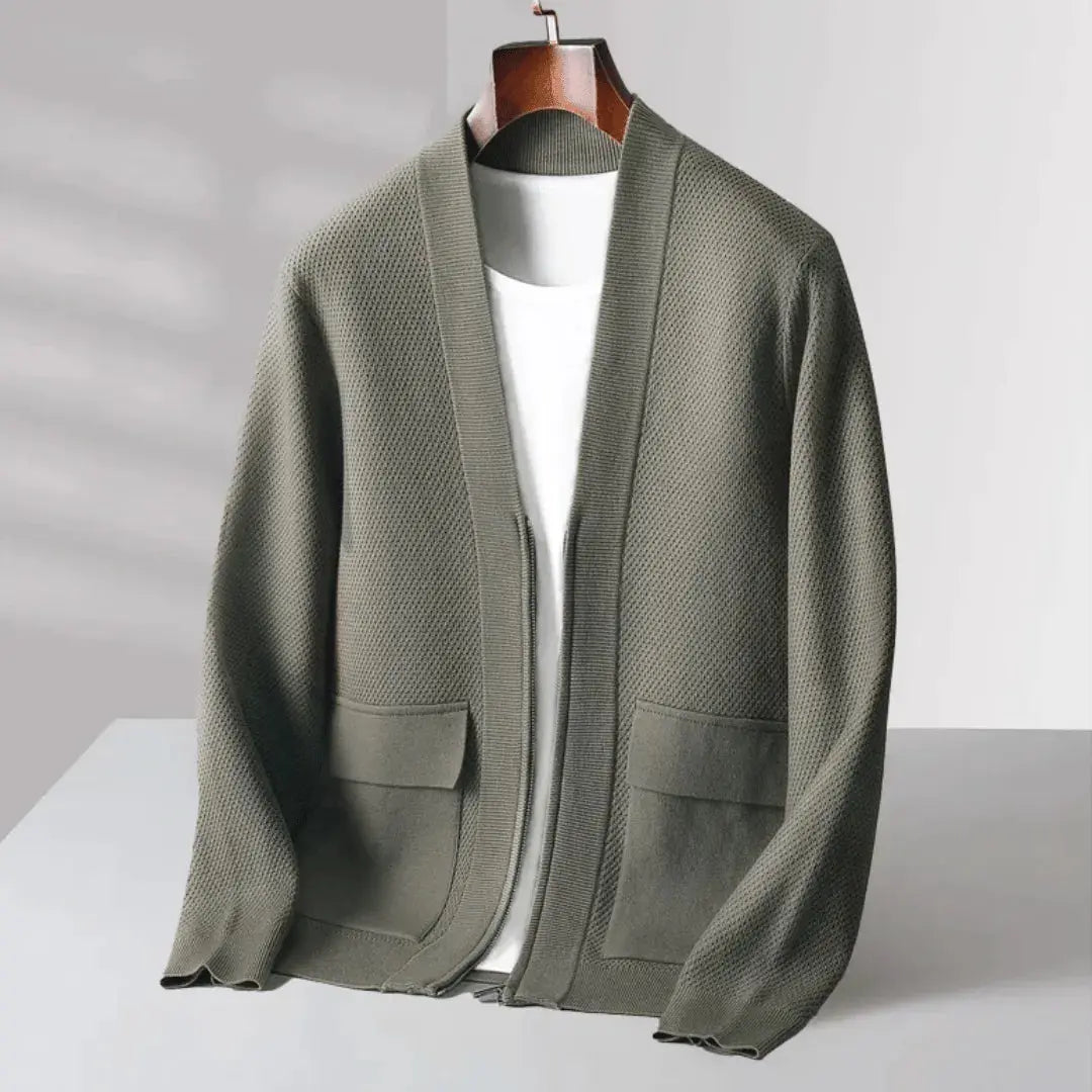 Cardigan en Laine Vierge Alessandro Zip Court Confort Moderne Élégance Luxueux Haut De Gamme