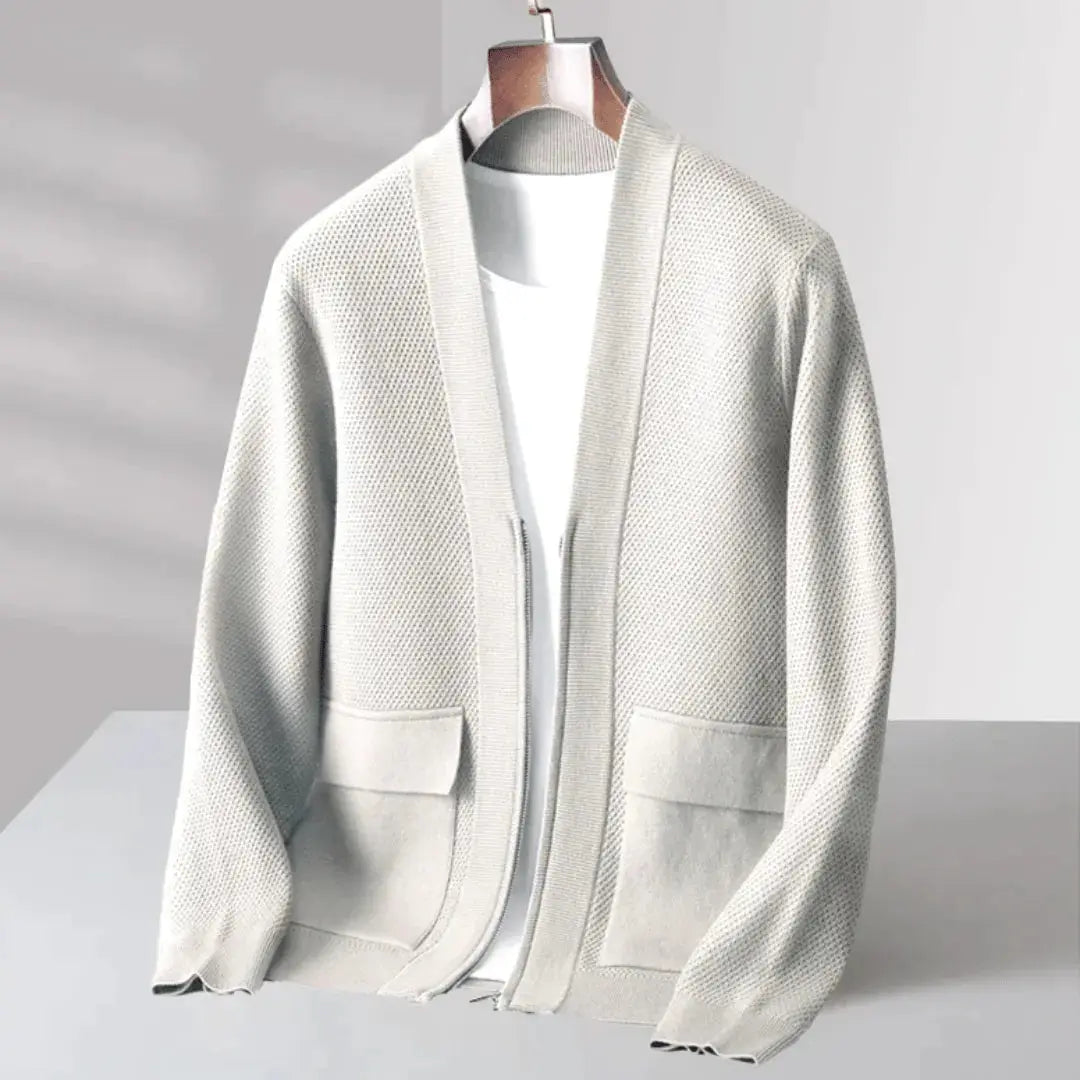 Cardigan en Laine Vierge Alessandro Zip Court Confort Moderne Élégance Luxueux Haut De Gamme