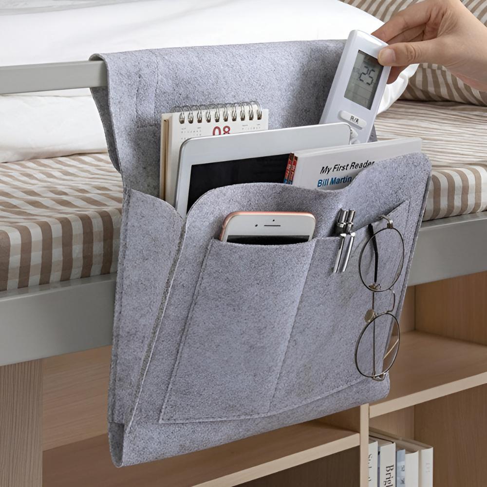 Poche De Rangement Minimaliste En Feutre Pour Table De Nuit Organisant Téléphone Tablette Et Objets À Portée De Main