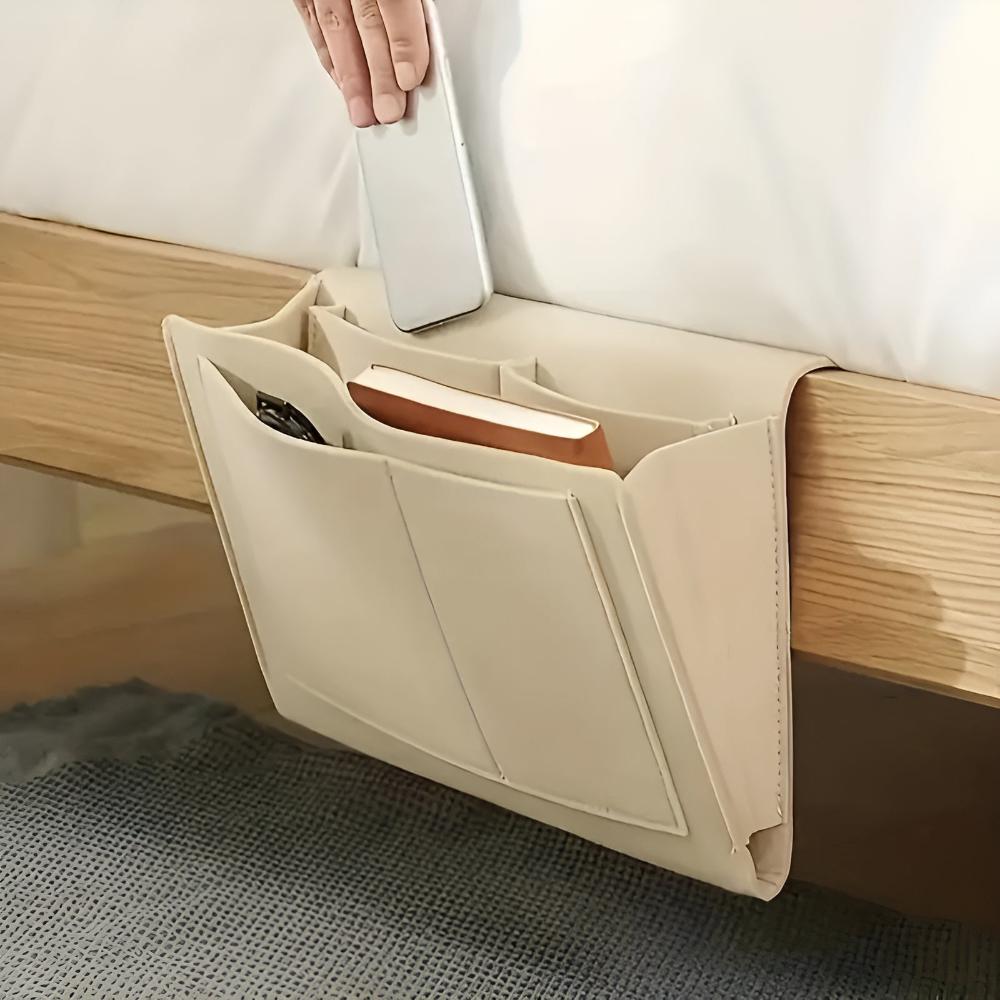 Poche De Rangement Minimaliste En Feutre Pour Table De Nuit Organisant Téléphone Tablette Et Objets À Portée De Main