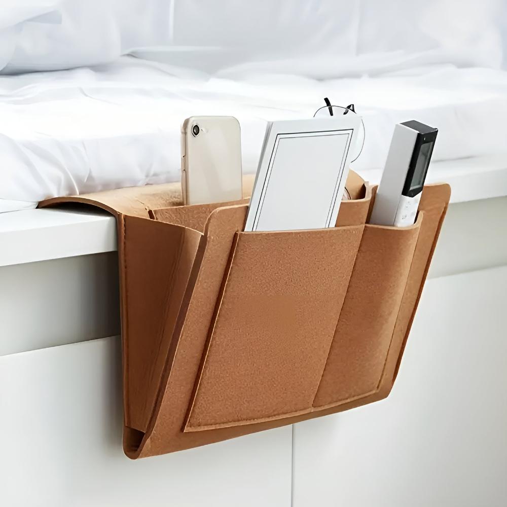 Poche De Rangement Minimaliste En Feutre Pour Table De Nuit Organisant Téléphone Tablette Et Objets À Portée De Main