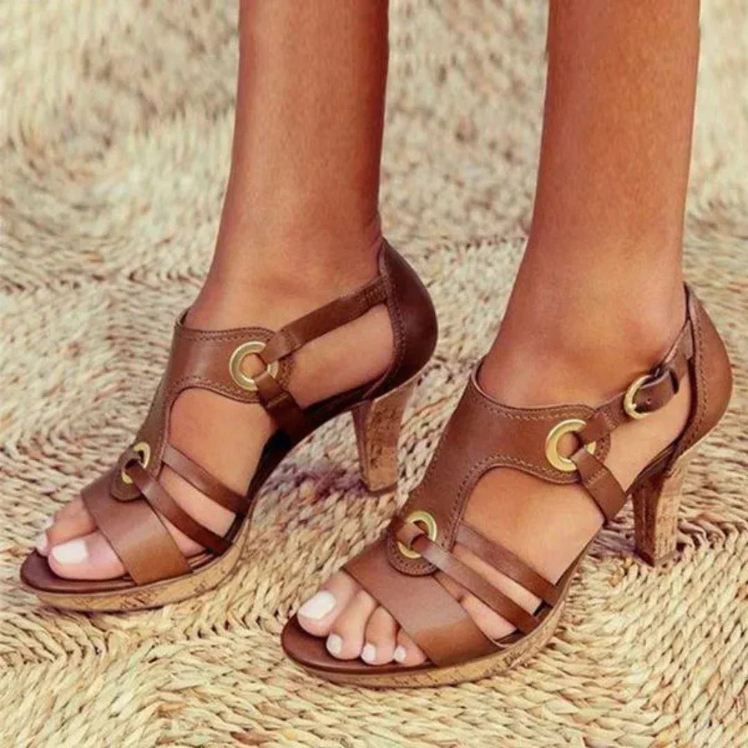 Amara Sandales à Talons Ouverts à Brides Avec Boucle Métallique Confortables Idéales Pour Été et Mariages