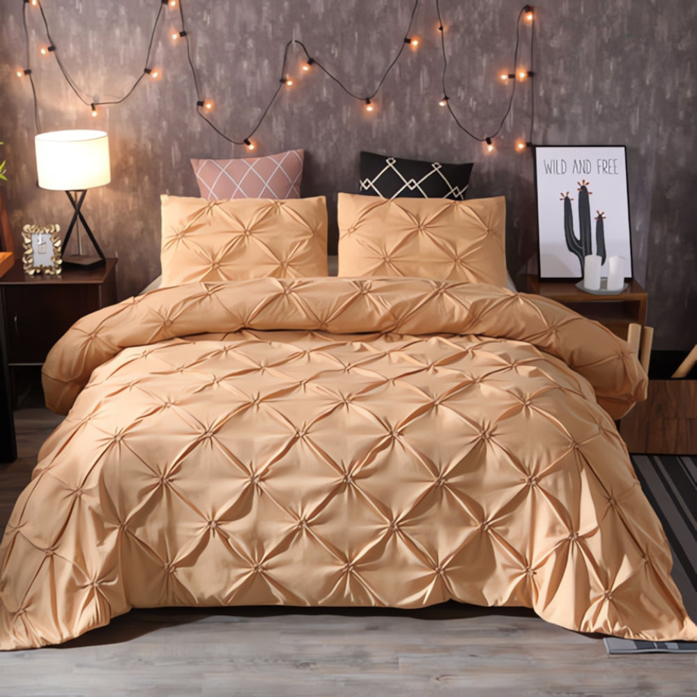 Ensemble Housse de Couette Contemporain à Plis Pincés en Coton Doux Avec Texture Élégante Inspirée Hôtel