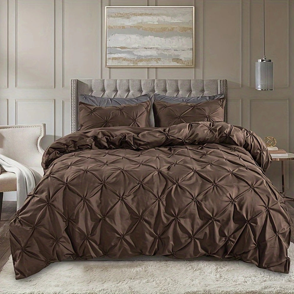 Ensemble Housse de Couette Contemporain à Plis Pincés en Coton Doux Avec Texture Élégante Inspirée Hôtel