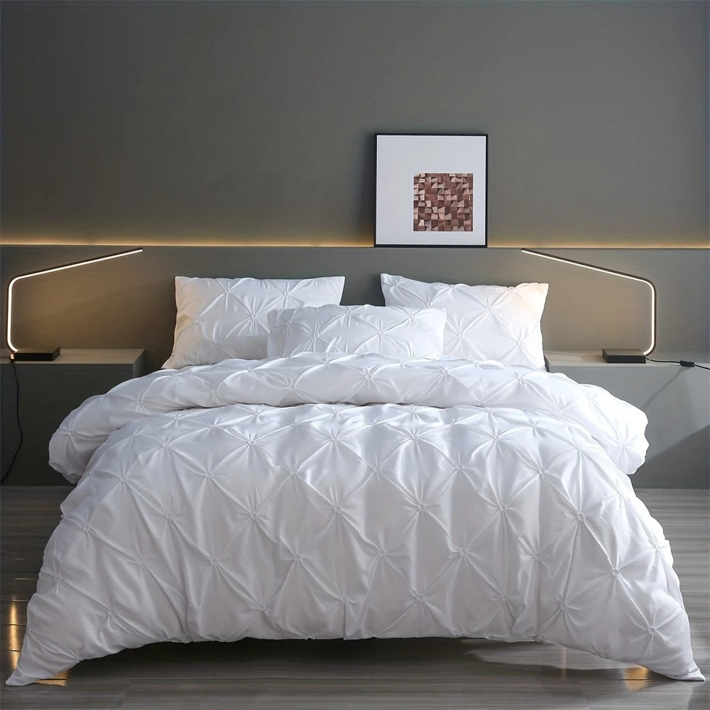 Ensemble Housse de Couette Contemporain à Plis Pincés en Coton Doux Avec Texture Élégante Inspirée Hôtel