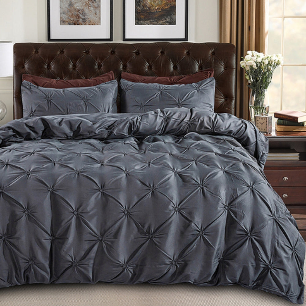 Ensemble Housse de Couette Contemporain à Plis Pincés en Coton Doux Avec Texture Élégante Inspirée Hôtel