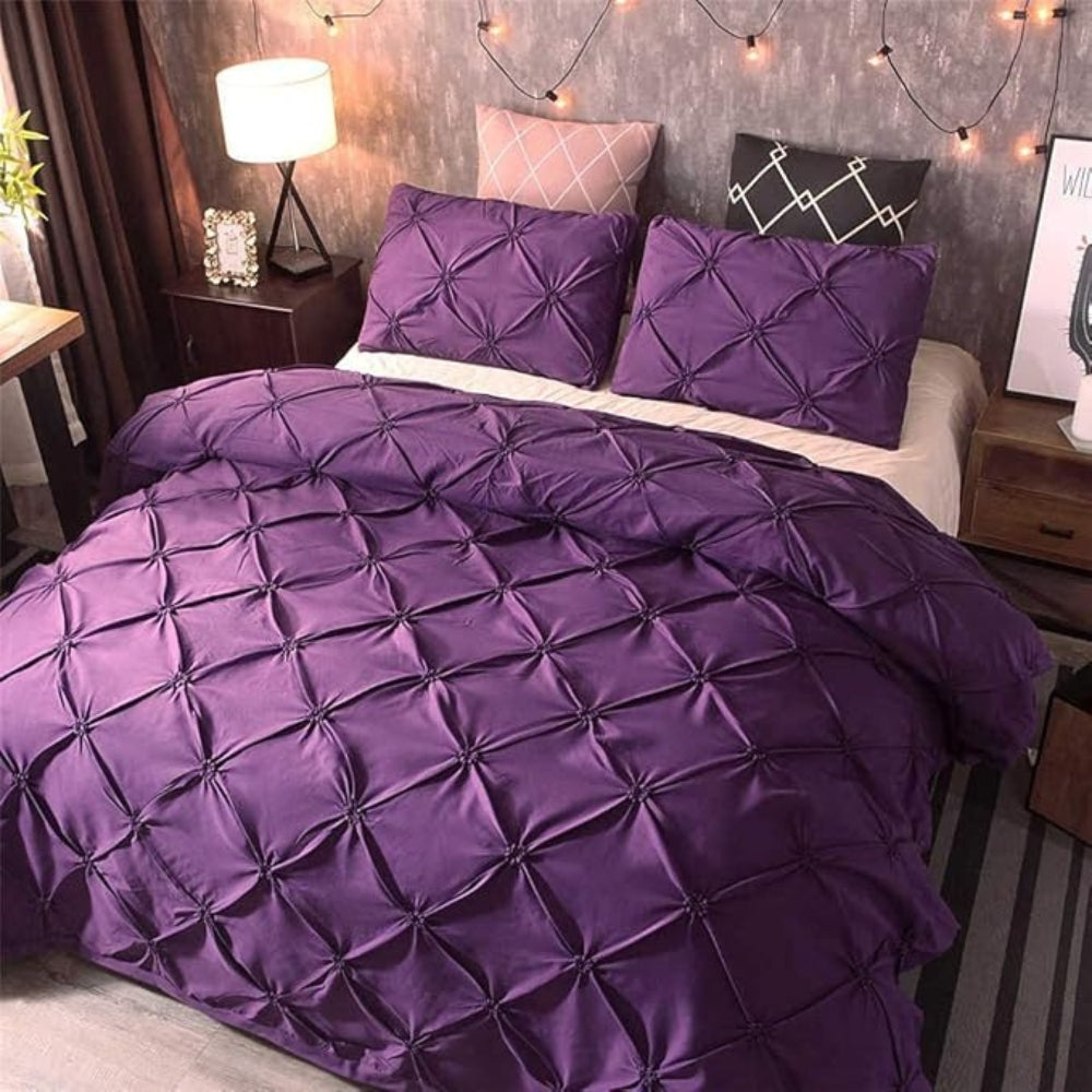 Ensemble Housse de Couette Contemporain à Plis Pincés en Coton Doux Avec Texture Élégante Inspirée Hôtel
