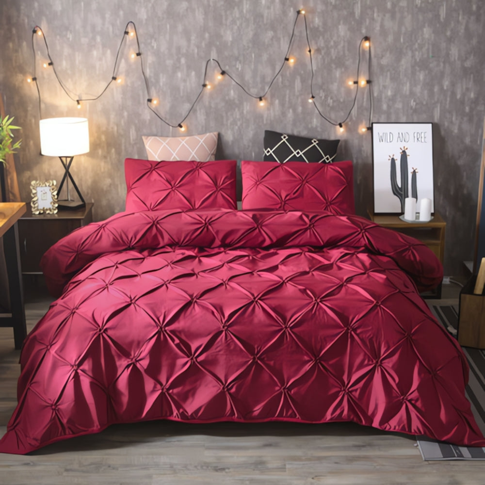 Ensemble Housse de Couette Contemporain à Plis Pincés en Coton Doux Avec Texture Élégante Inspirée Hôtel