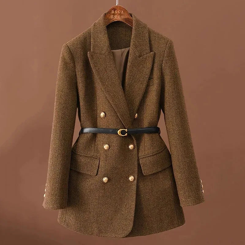 Animone: Luxuriöser Tweed-Mantel mit Doppelreiher-Knopfleiste